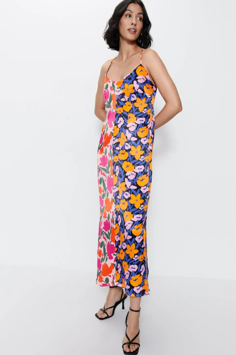 Petite Splice Floral Satin Strappy Dress