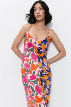 Petite Splice Floral Satin Strappy Dress