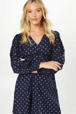 Petite Spot Button Front Mini Dress