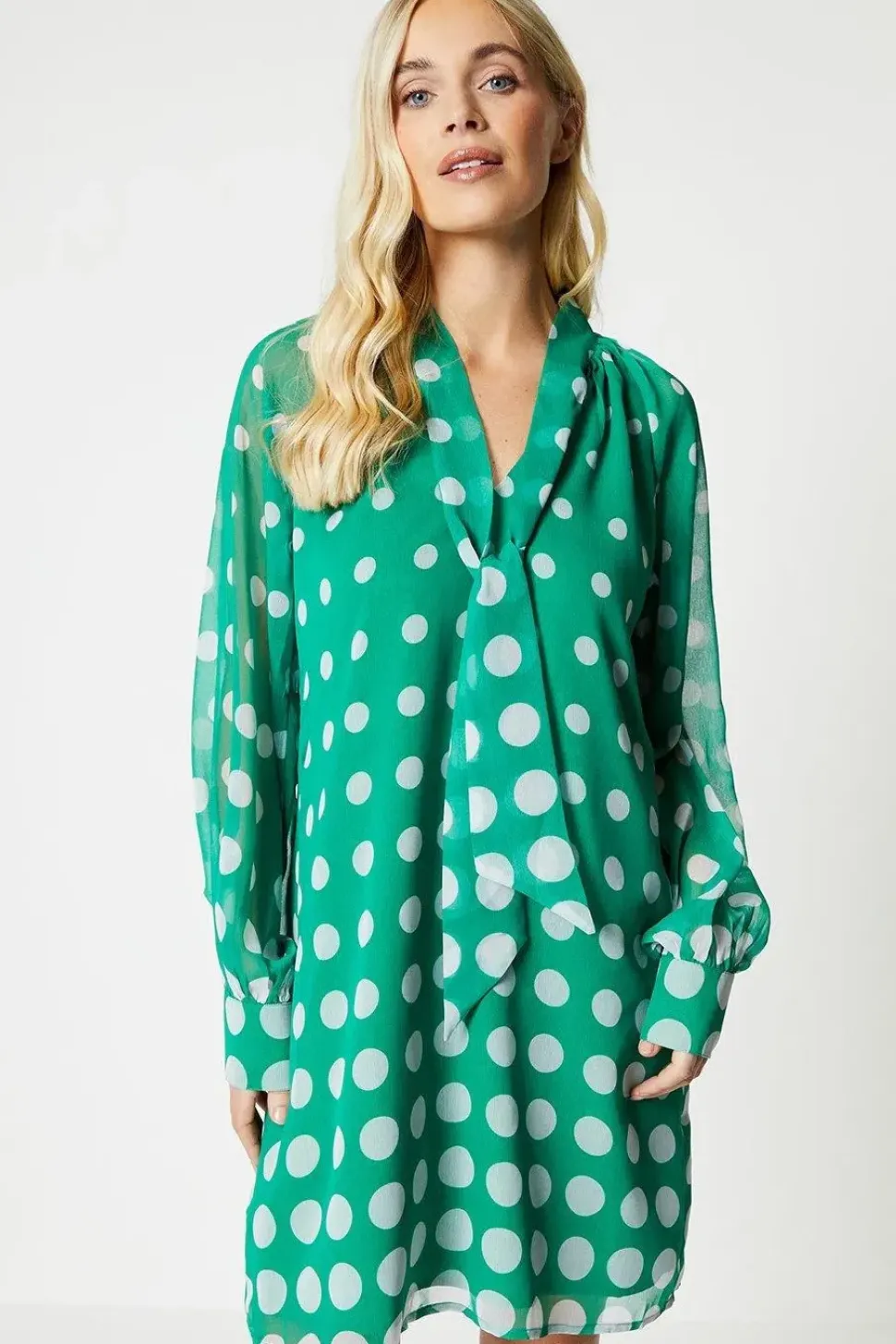 Petite Spot Ombre Tie Neck Shift Dress