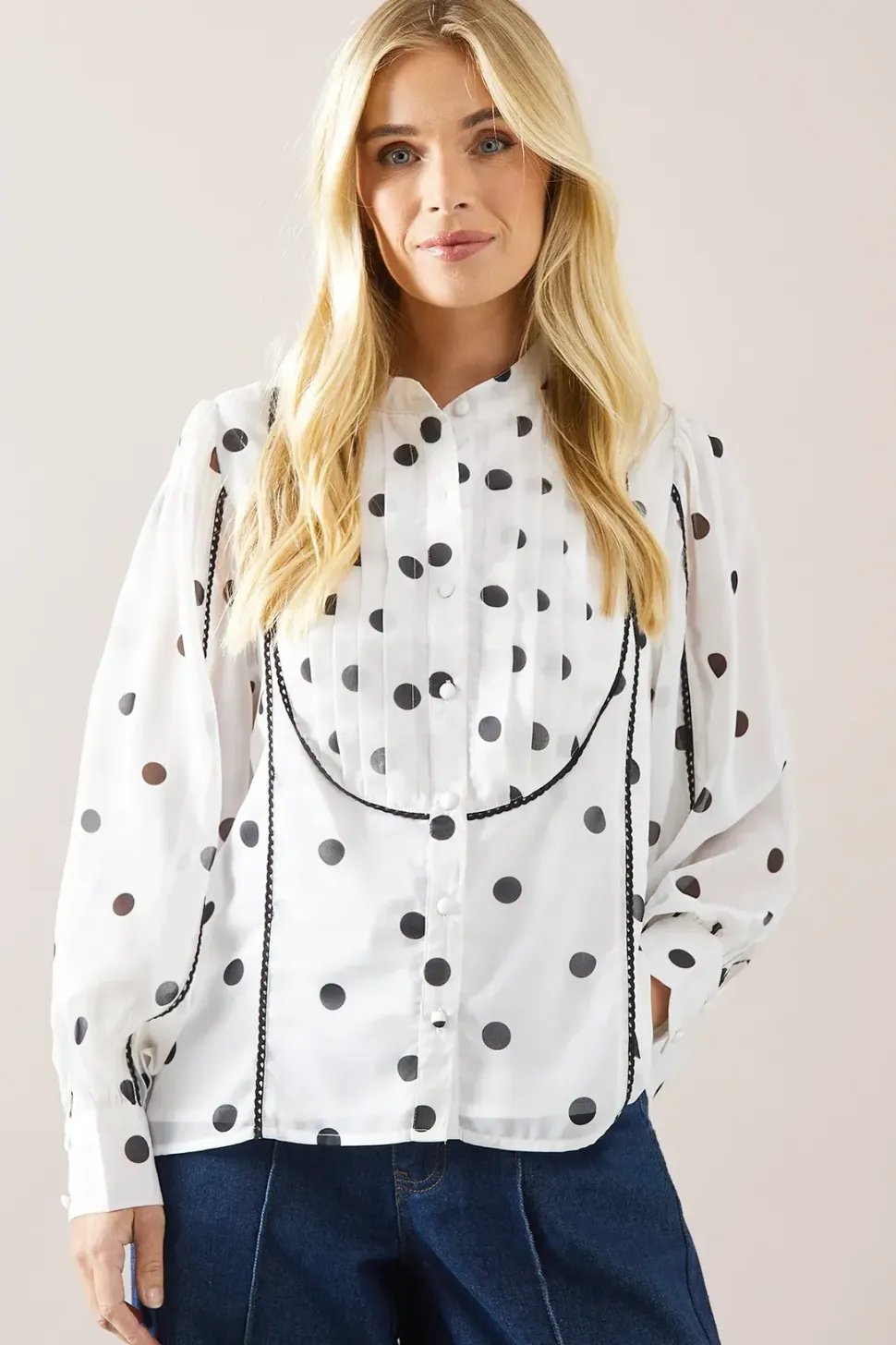 Petite Spot Print Button Front Blouse