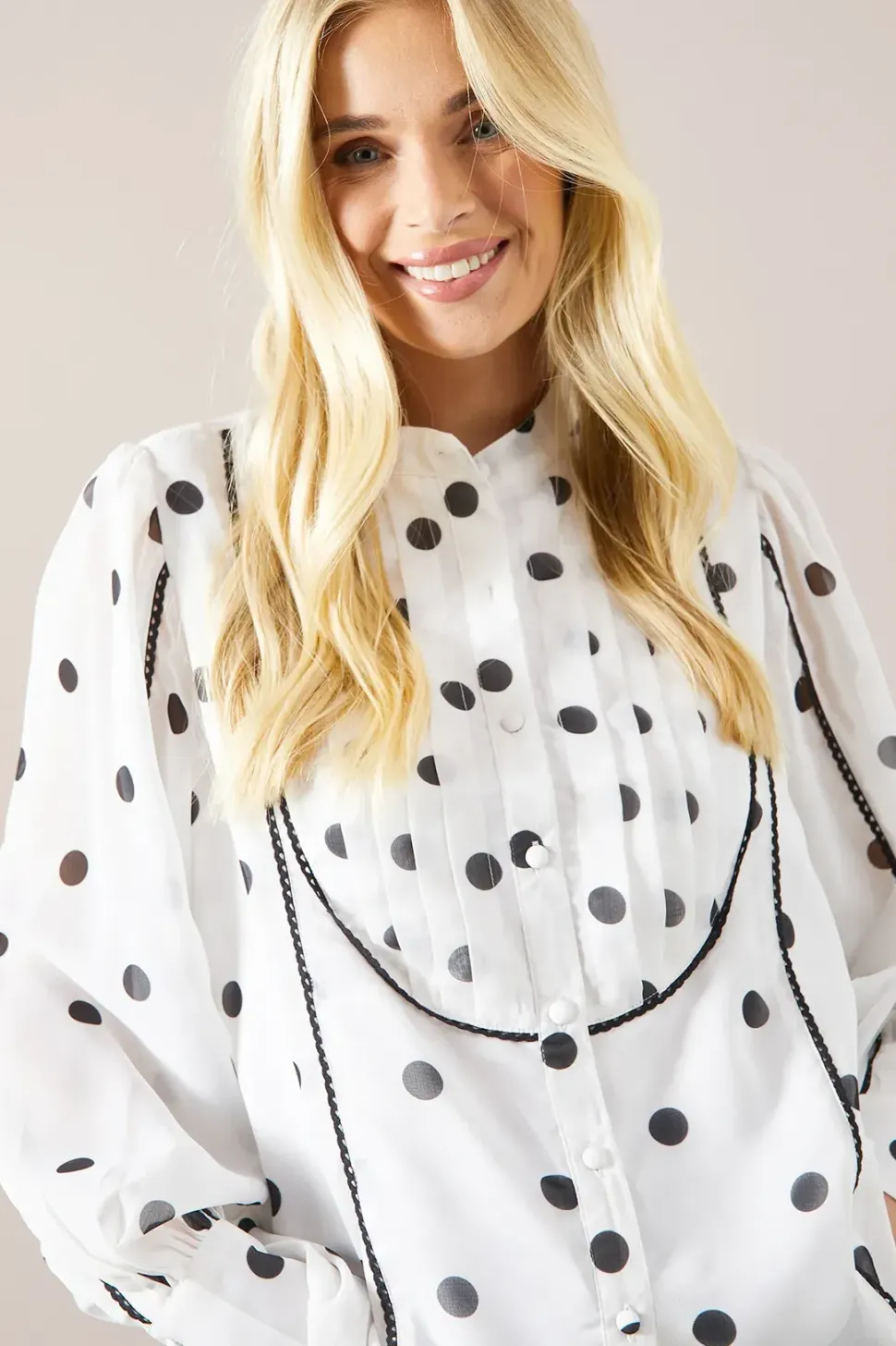 Petite Spot Print Button Front Blouse