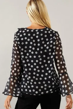 Petite Spot Print Ruffle Detail Blouse