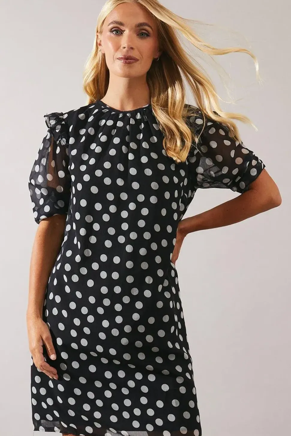 Petite Spot Print Volume Sleeve Shift Dress