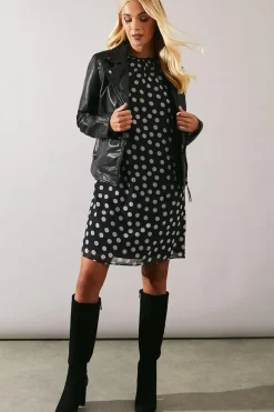 Petite Spot Print Volume Sleeve Shift Dress