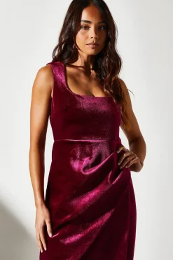Petite Square Neck Bonded Velvet Pencil Dress