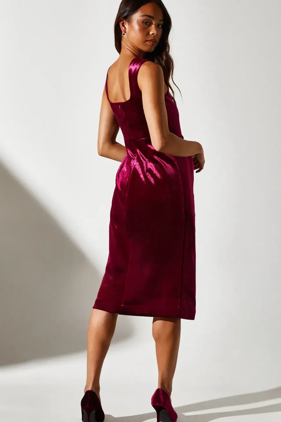 Petite Square Neck Bonded Velvet Pencil Dress
