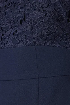 Petite Square Neck Lace Detail Crepe Pencil Dress