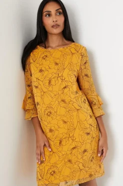 Petite Stencil Floral Flute Sleeve Shift Dress