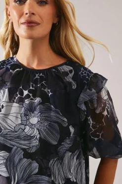 Petite Stencil Floral Volume Sleeve Shift Dress