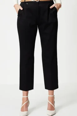 Petite Stretch Cigarette Belted Trousers