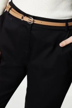 Petite Stretch Cigarette Belted Trousers