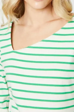 Petite Stripe Asymmetric Neck ¾ Sleeve Jersey Top