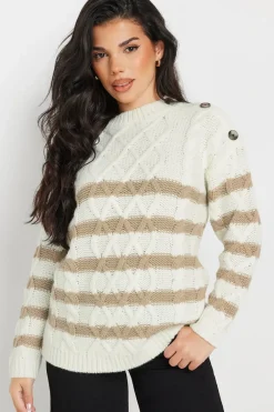 Petite Striped Cable Knit Jumper