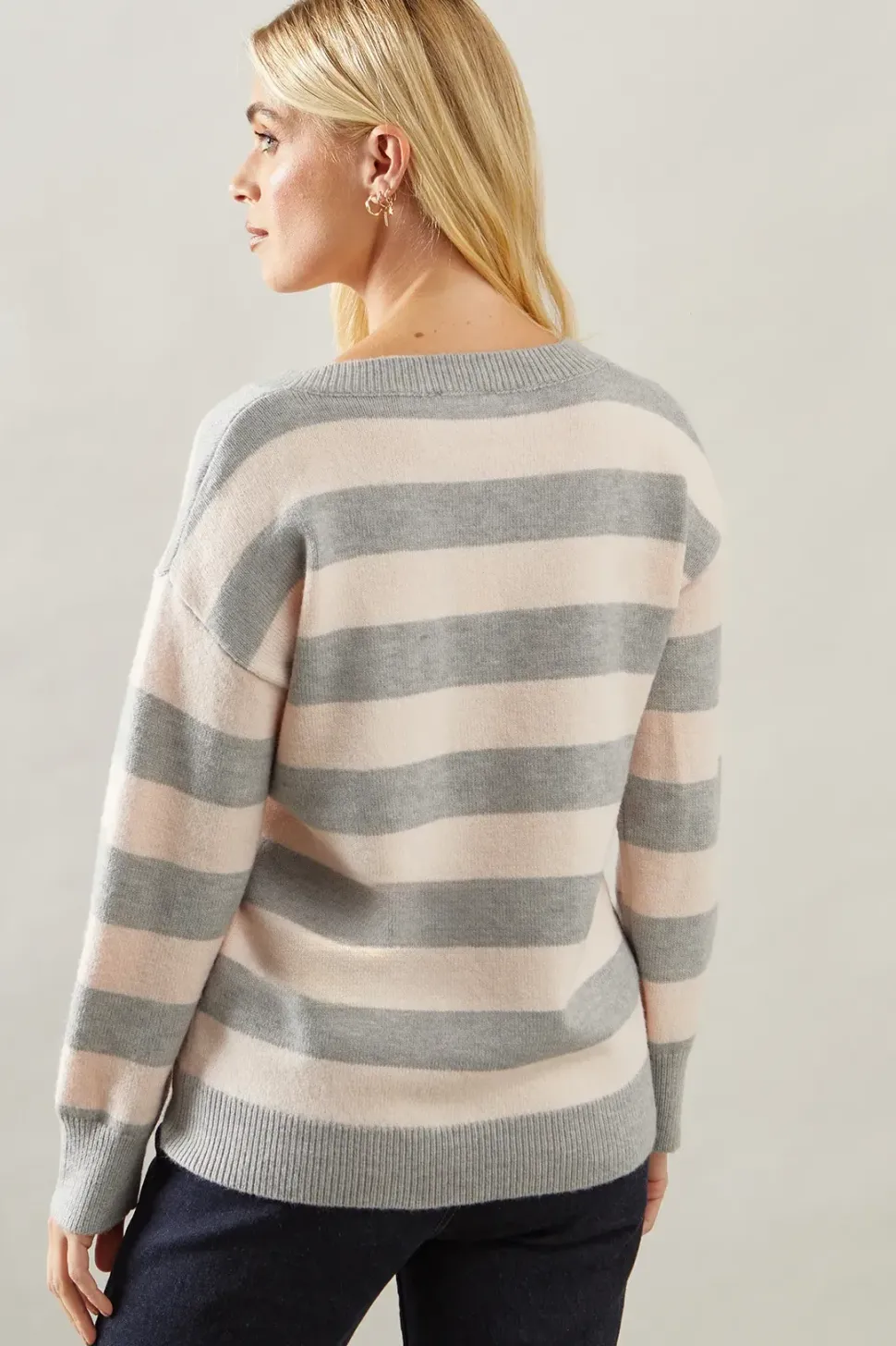 Petite Striped Detail V Neck Jumper
