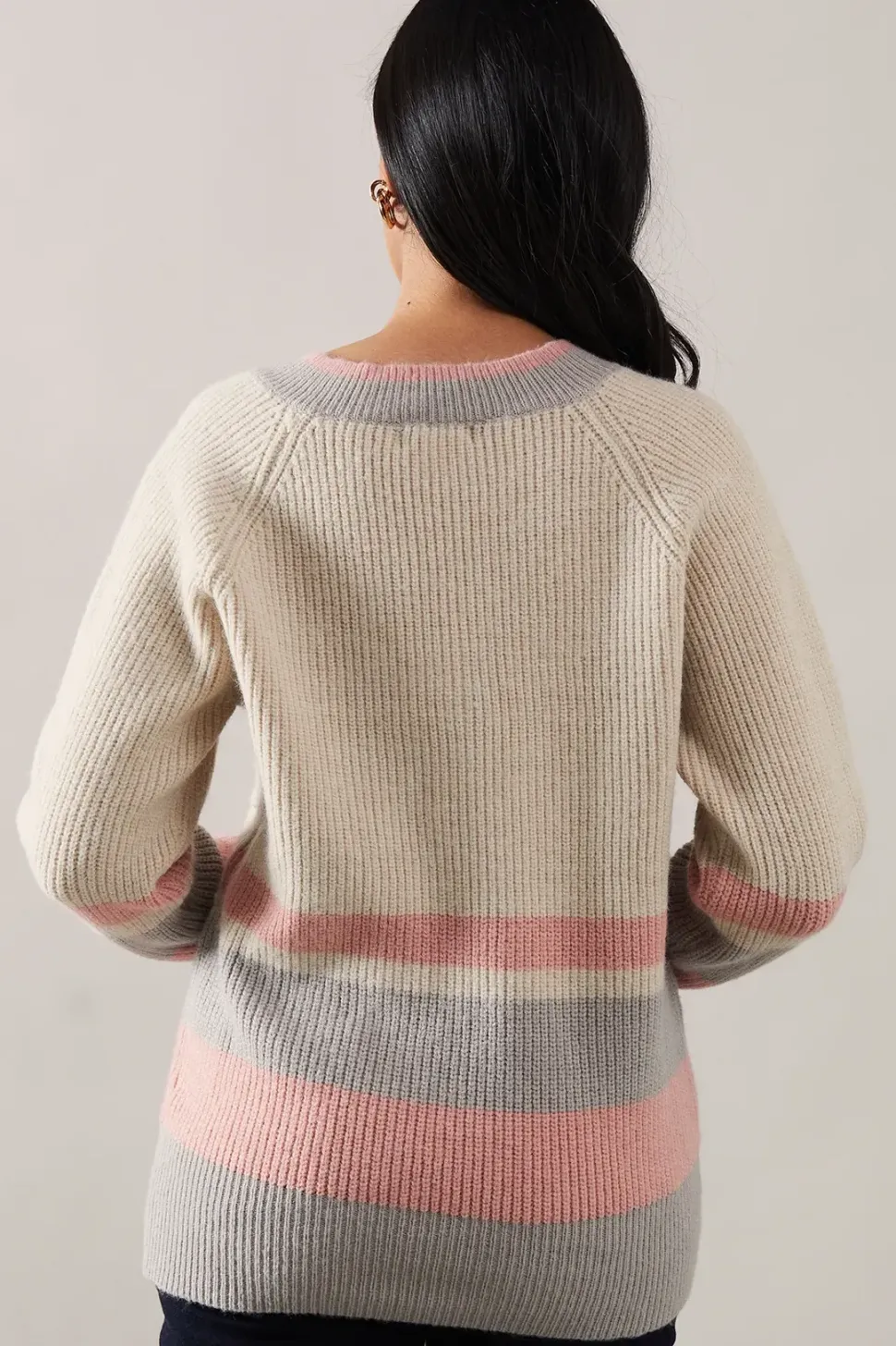 Petite Striped V Neck Jumper