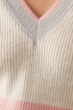 Petite Striped V Neck Jumper
