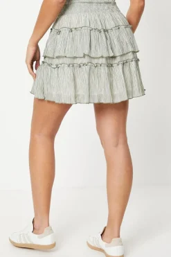 Petite Stripe Frill Shirred Mini Skirt