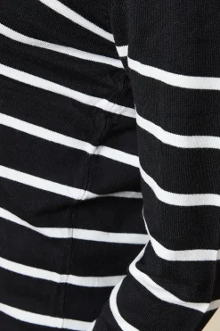 Petite Stripe Funnel Neck Button Cuff Longline Jumper