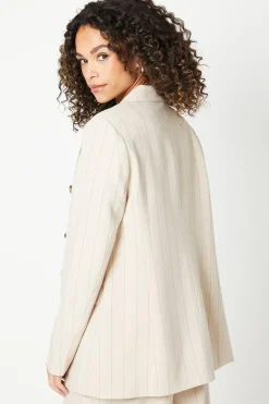 Petite Stripe Longline Double Breasted Blazer