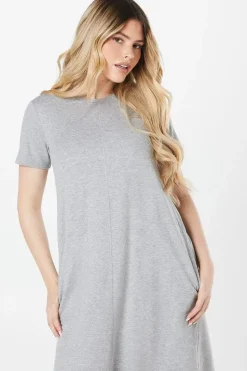 Petite Stripe Trapeze Midi T- Shirt Dress