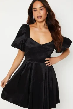 Petite Taffeta Bow Back Puff Sleeve Mini Dress