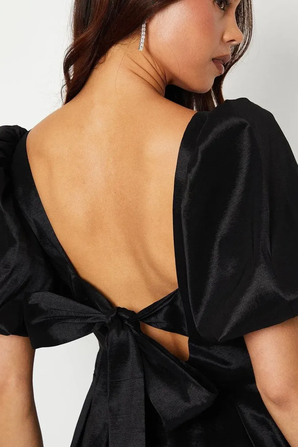 Petite Taffeta Bow Back Puff Sleeve Mini Dress