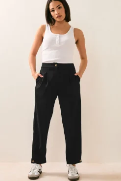 Petite Tailored Barrel Button Trousers