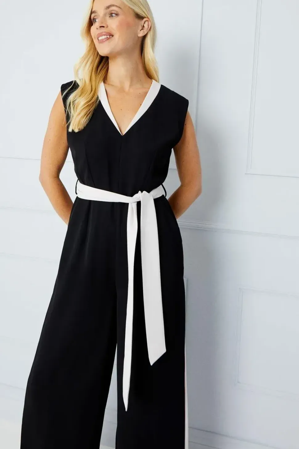 Petite Tailored Contrast Wide Leg Jumpsuit