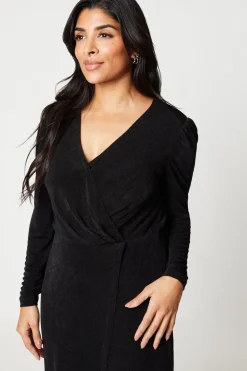 Petite Textured Jersey Wrap Detail Midi Dress