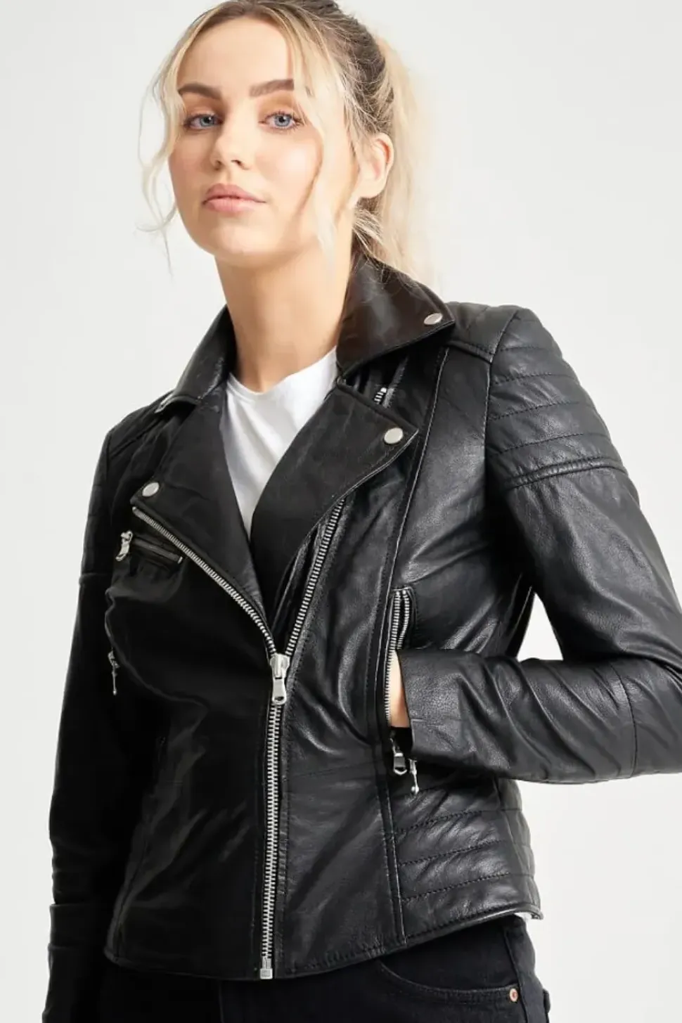 Petite Textured Leather Biker