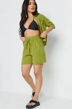 Petite Textured Tie Waist Shorts