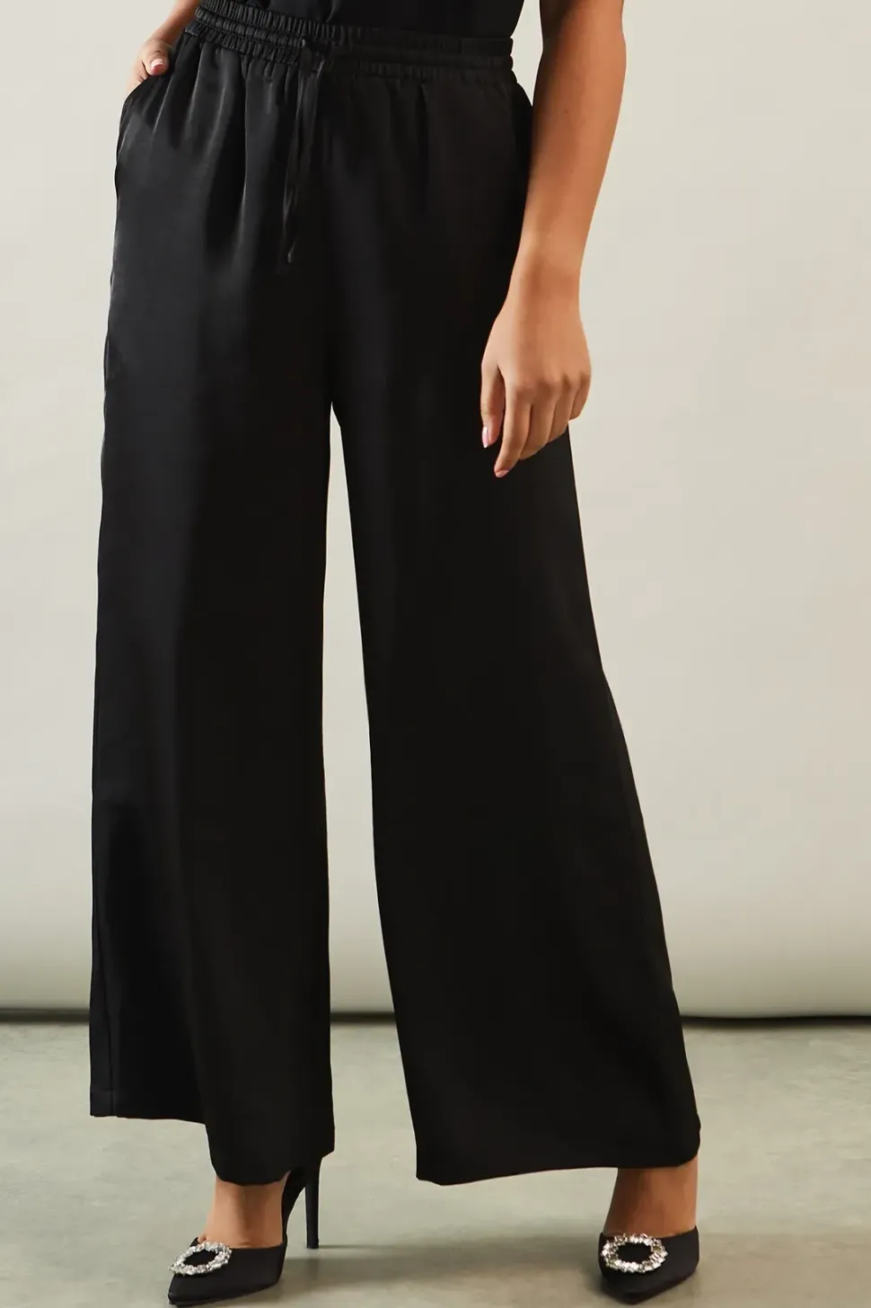 Petite Tie Detail Wide Leg Trousers