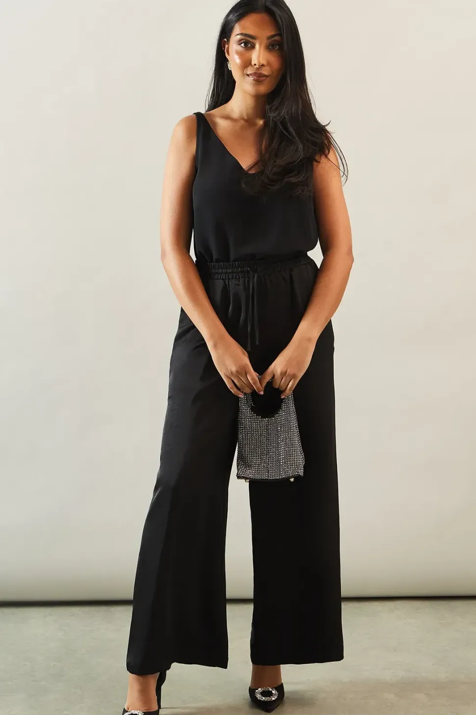 Petite Tie Detail Wide Leg Trousers
