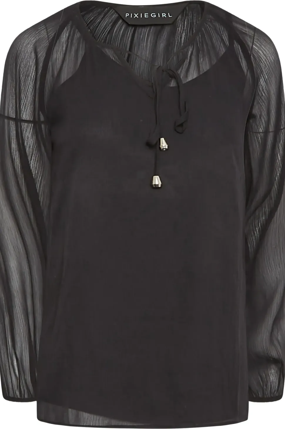 Petite Tie Neck Long Sleeve Blouse