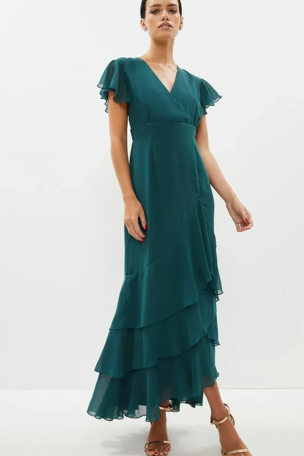 Petite Tiered Hem Ruffle Maxi Dress