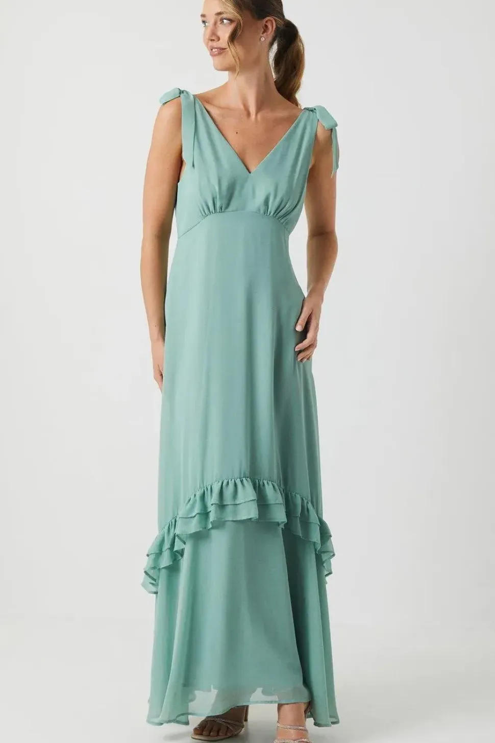 Petite Tie Shoulder Chiffon Maxi Bridesmaids Dress