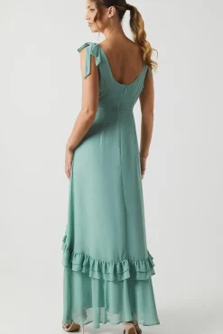 Petite Tie Shoulder Chiffon Maxi Bridesmaids Dress