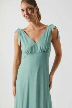 Petite Tie Shoulder Chiffon Maxi Bridesmaids Dress