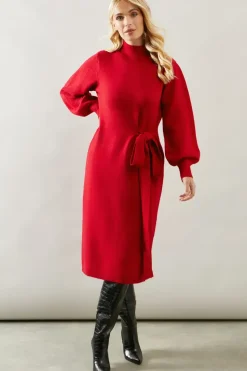 Petite Tie Side High Neck Midi Jumper Dress