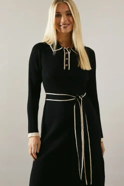 Petite Tipped Belted Knitted Midi Dress