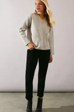Petite Tipped Pocket Front V Neck Jumper