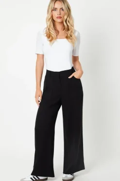 Petite Top Stitch Patch Pocket Wide Leg Trouser