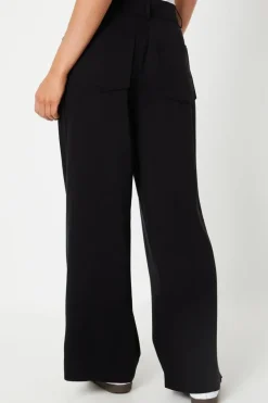 Petite Top Stitch Patch Pocket Wide Leg Trouser