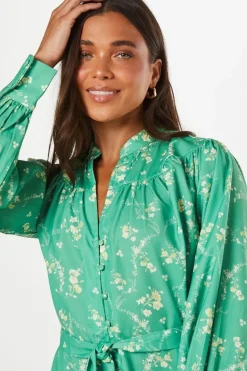 Petite Trailing Floral Poly Moss Crepe Button Down Belted Mini Dress