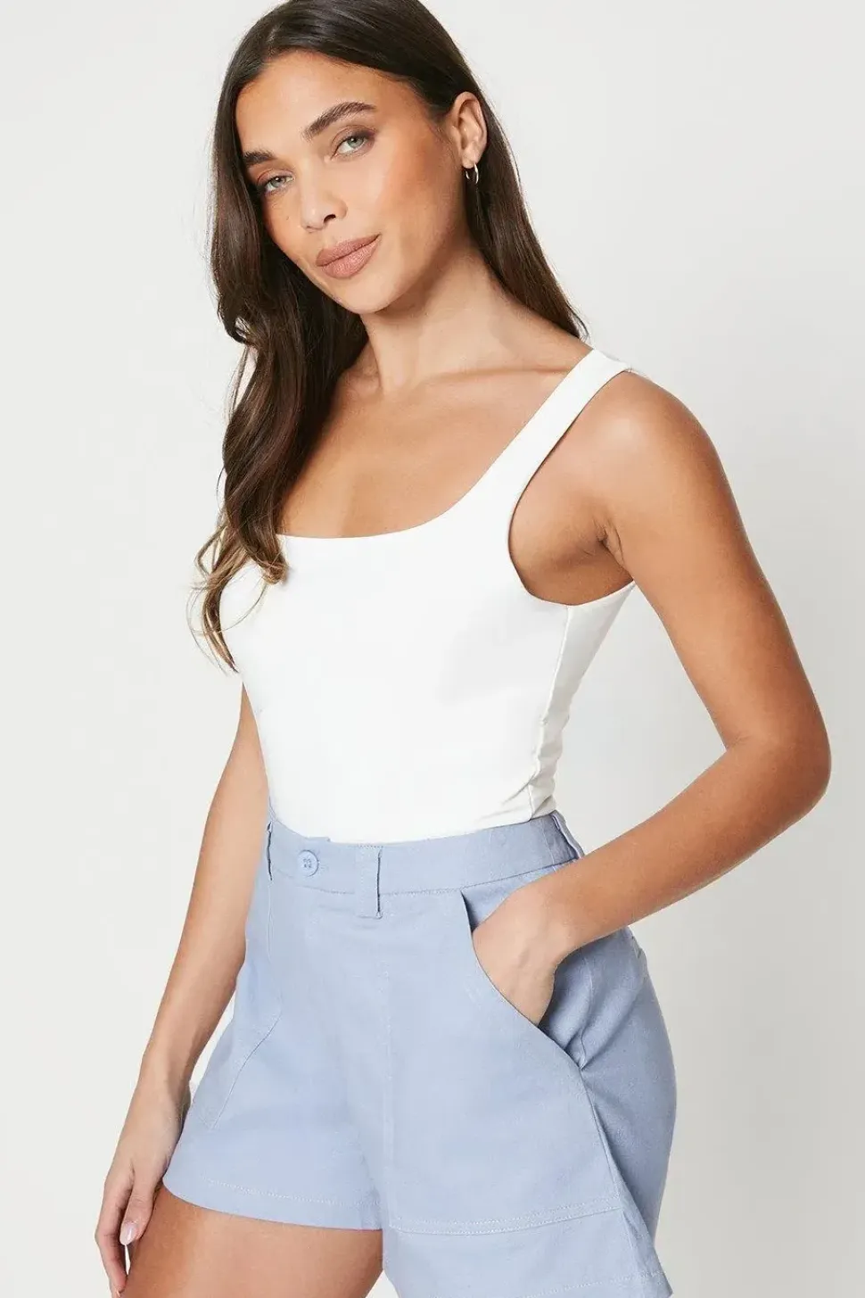 Petite Twill Contrast Stitch Shorts