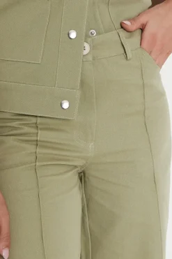 Petite Twill Front Seam Straight Leg Trousers