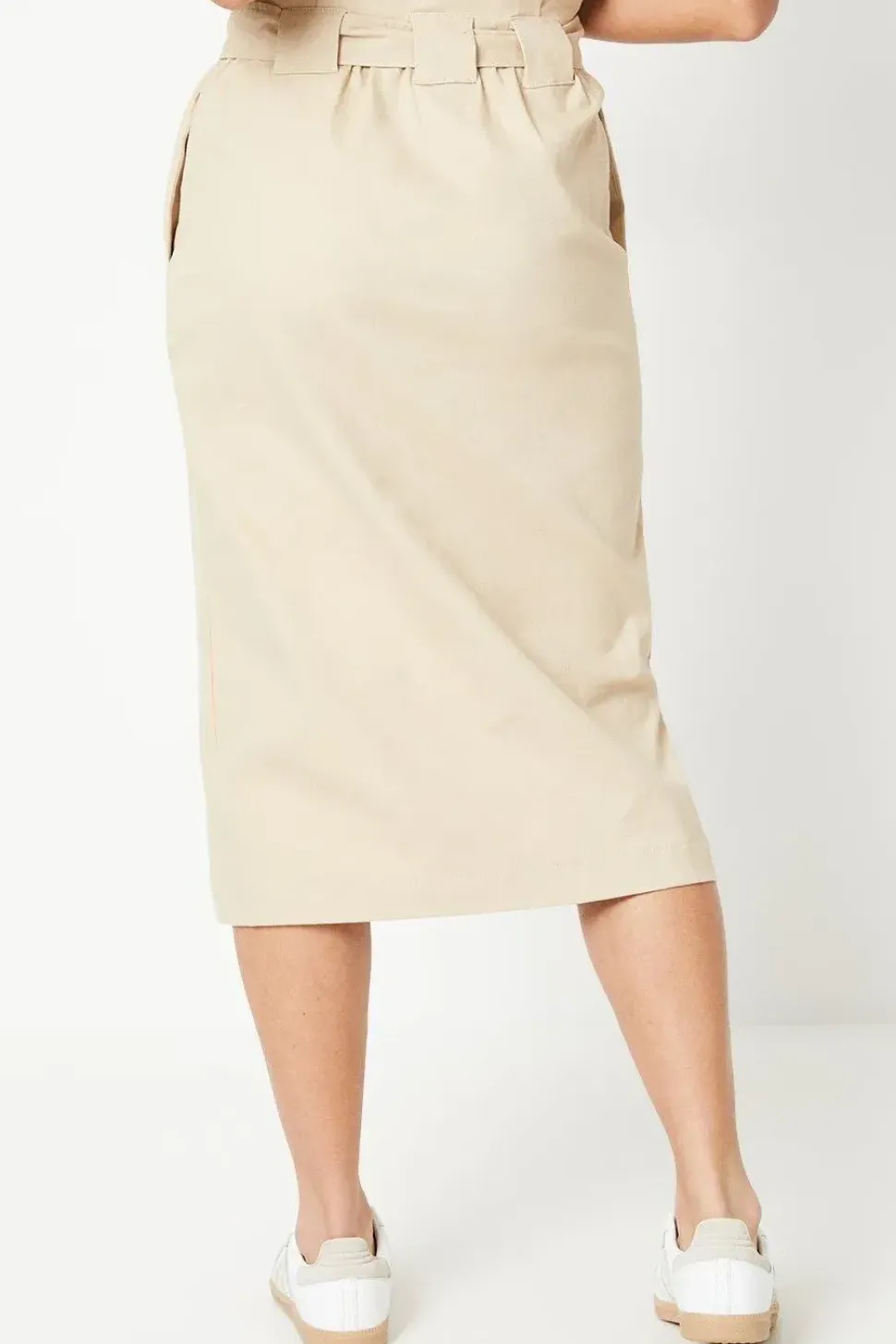 Petite Twill Paperbag Midi Skirt