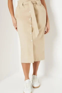 Petite Twill Paperbag Midi Skirt