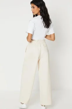 Petite Twill Paperbag Straight Leg Trouser